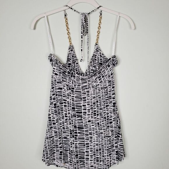 Express Vintage Y2K 2007 Black and White Gold Chain Halter Top Size Small - Picture 4 of 11